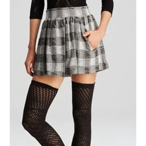 New Free People Black Ivory Plaid Holly Go Lightly Tweed Mini Skirt $88 Small